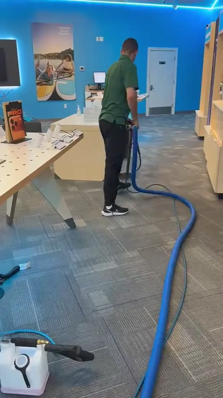 Commercial carpet cleaning project at an AT&T store in Seattle